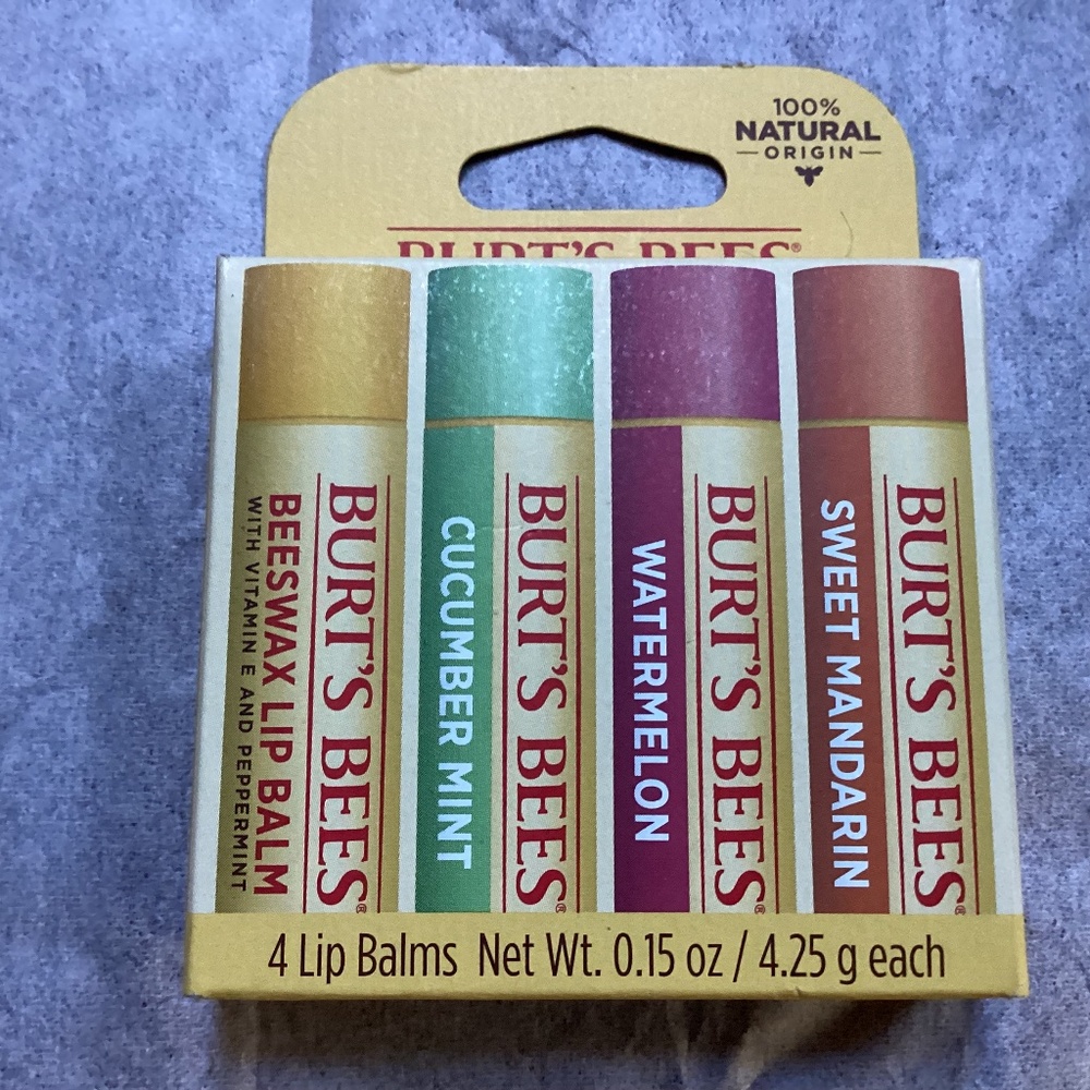 Burt’s Bees 4 Lip Balms Net wt 0.15 oz each NEW/Sealed/Unopened box